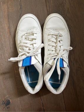 White Men's On “The Rodger” Leather Sneakers with Blue Accent